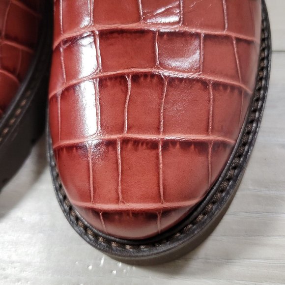 Stuart Weitzman Bootie Women's 8 Cardamom Mila Lift Croc Leather Combat New - Picture 9 of 11